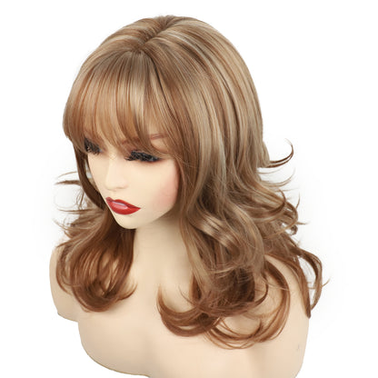 Long Wavy Brown Mix Highlight Synthetic Hair Wigs Women Natural