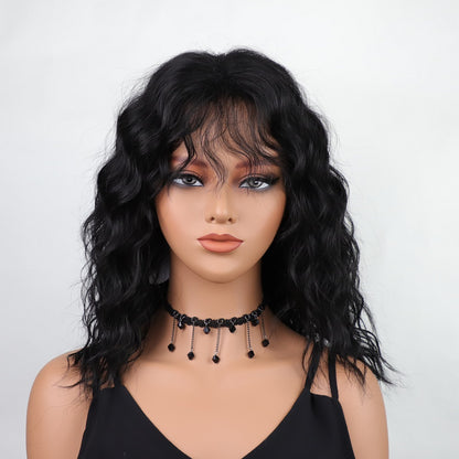 Fashiom Medium Wavy Synthetic Hair Wigs With Bangs Women Natural