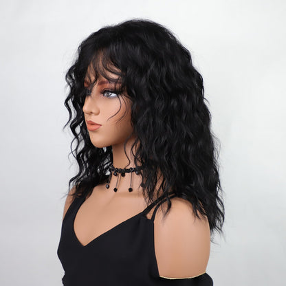 Fashiom Medium Wavy Synthetic Hair Wigs With Bangs Women Natural