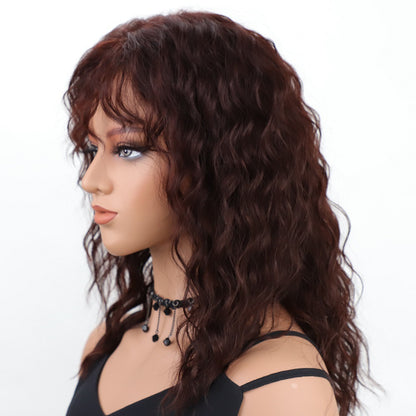 Fashiom Medium Wavy Synthetic Hair Wigs With Bangs Women Natural