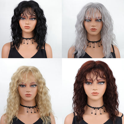 Fashiom Medium Wavy Synthetic Hair Wigs With Bangs Women Natural