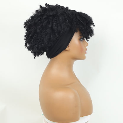 Short Afro Fluffy Curly Synthetic Hair Wigs Handband Women