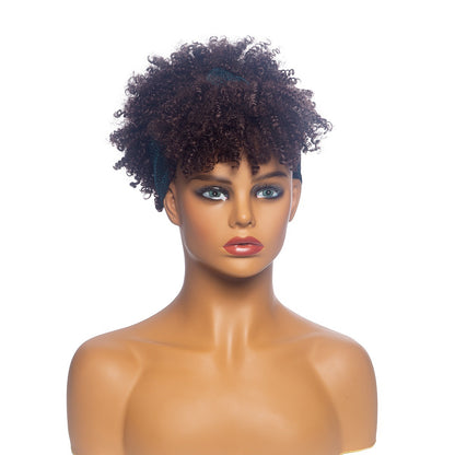 Short Afro Fluffy Curly Synthetic Hair Wigs Handband Women