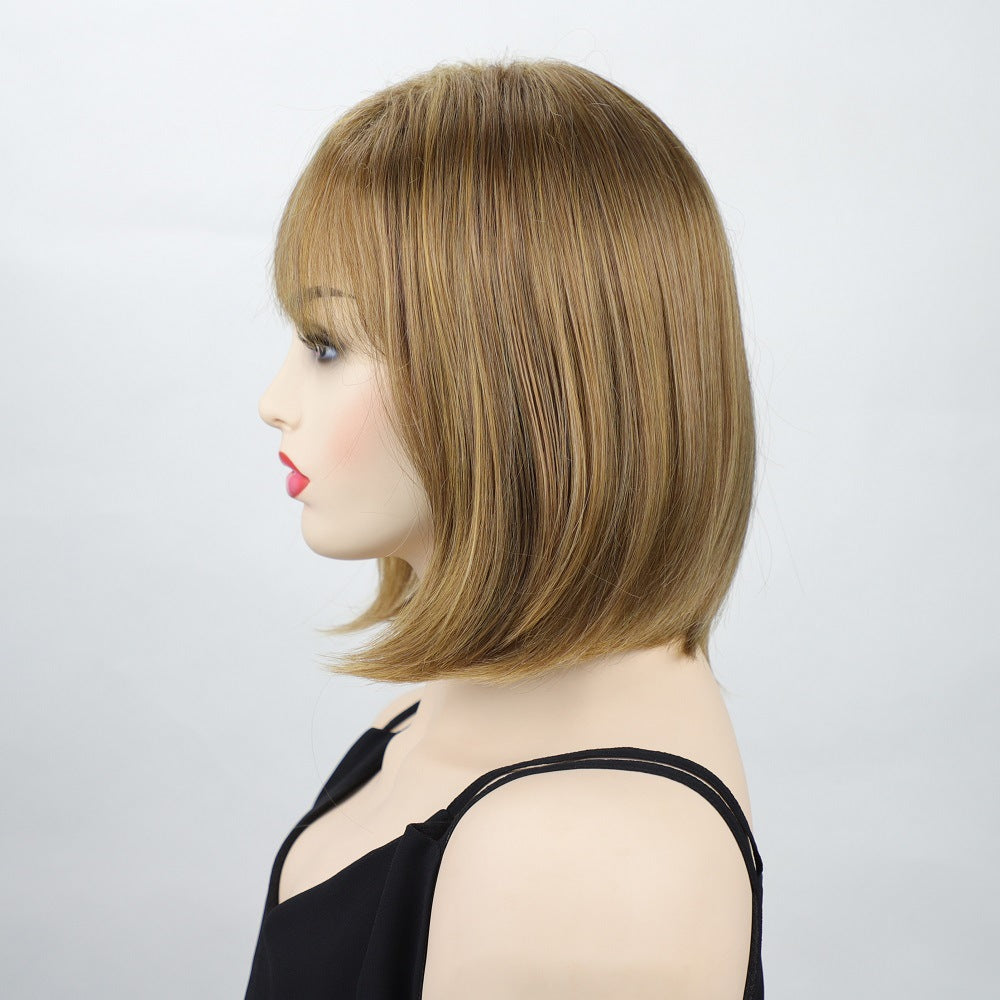 Short Bob Light Brown Synthetic Hair Wigs With Bangs