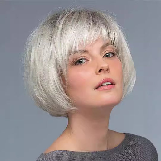 Short Bob Light Gold Blonde Mix Synthetic Hair Wigs Women Soft