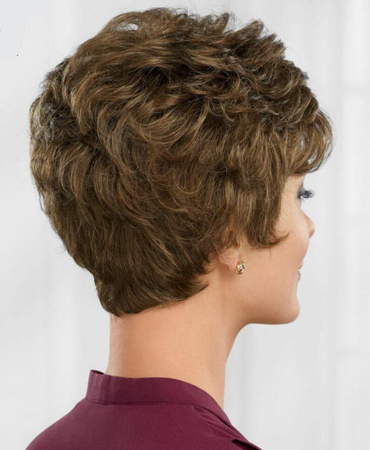 Short Wavy Light Auburn Brown Synthetic Hair Wigs Women Natural