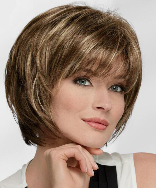 Women Bob Short Highlight Razor-cut Layers Synthetic Hair Wigs