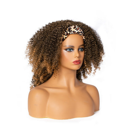 Short Afro Fluffy Curly Synthetic Hair Wigs Handband Women