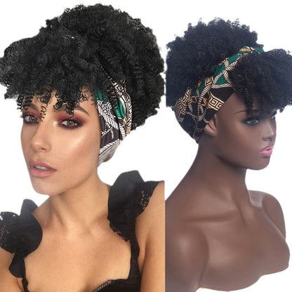 Short Afro Fluffy Curly Synthetic Hair Wigs Handband Women