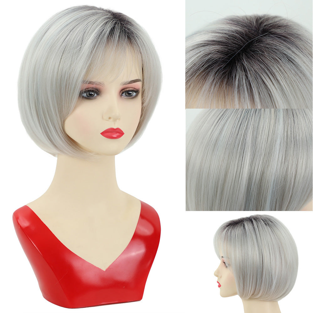 Short Bob Light Gold Blonde Mix Synthetic Hair Wigs Women Soft