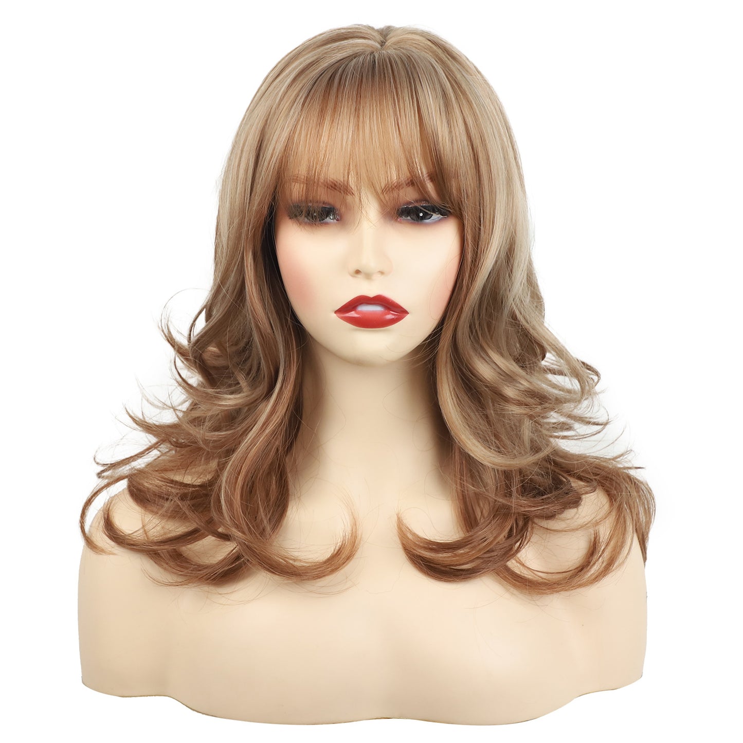 Long Wavy Brown Mix Highlight Synthetic Hair Wigs Women Natural