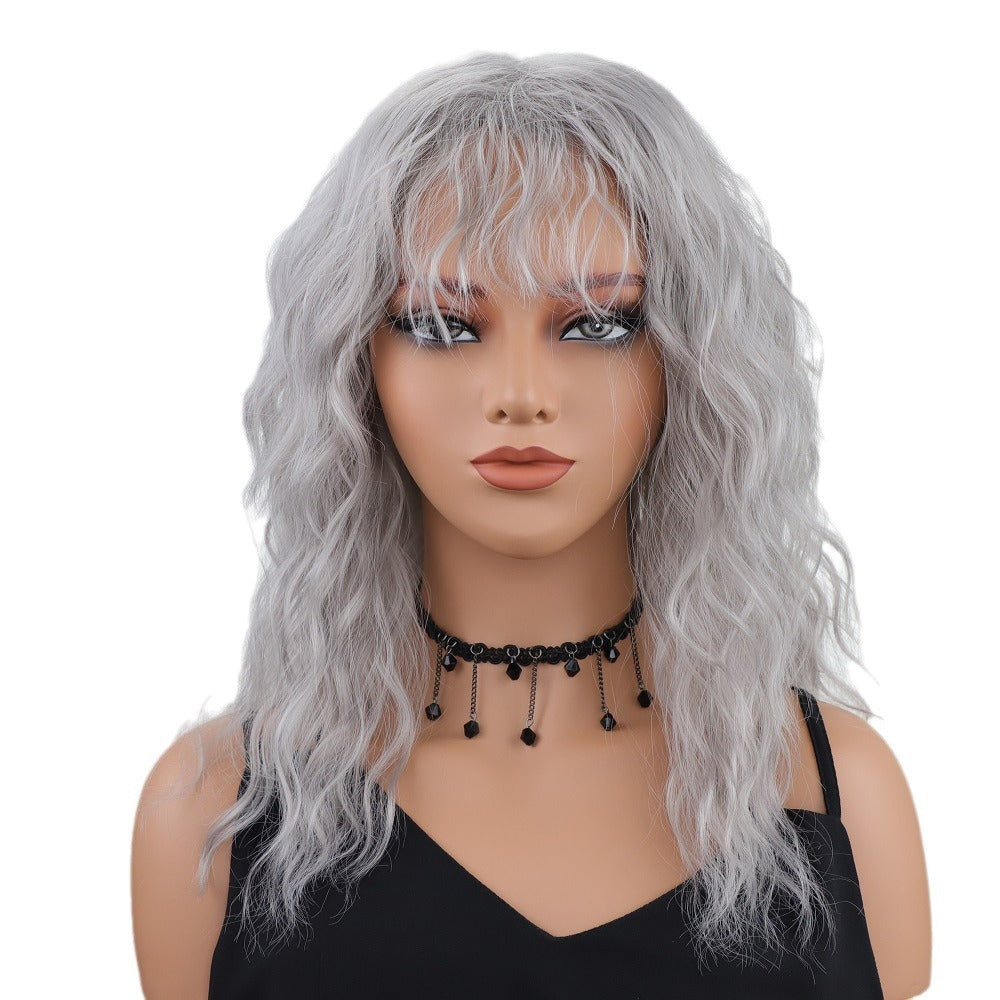 Fashiom Medium Wavy Synthetic Hair Wigs With Bangs Women Natural