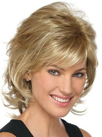 Short Fluffy Blonde Mix Synthetic Hair Wigs Women Soft