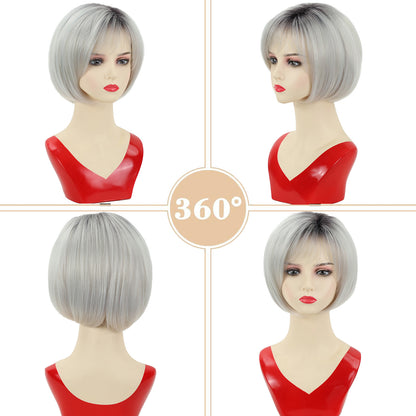 Short Bob Light Gold Blonde Mix Synthetic Hair Wigs Women Soft