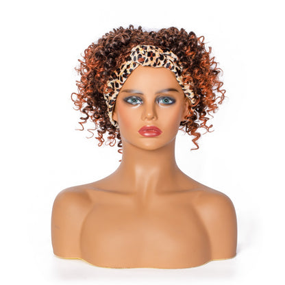 Short Afro Fluffy Curly Synthetic Hair Wigs Handband Women