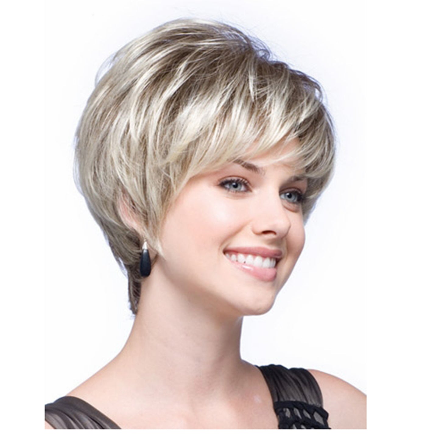 Short Layered Straight Brown Blonde Mix Synthetic Hair Wigs Women