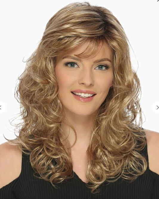 Women Long Fluffy Curly Dark Root Synthetic Hair Wigs