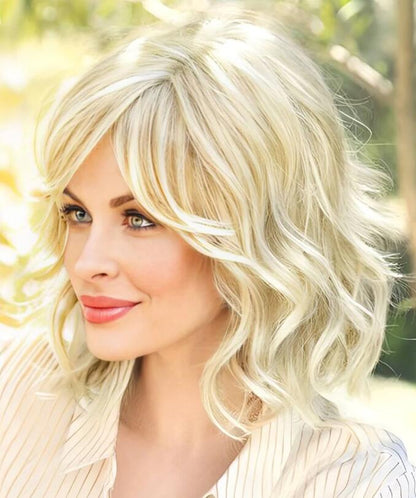 Chin Length Wavy Blonde Synthetic Hair Wigs