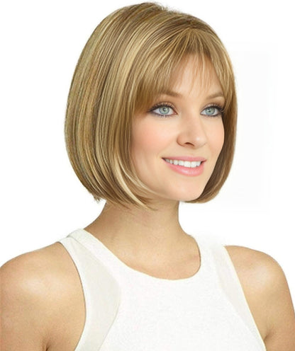 Short Bob Light Brown Synthetic Hair Wigs With Bangs