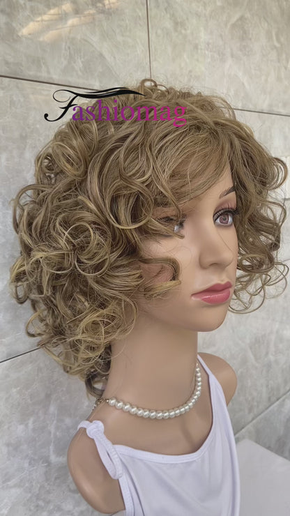 Short Fluffy Curly Synthetic Hair Wigs Women Soft Daily