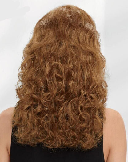 Long Curly Multiple Layers Human Hair Blend Heat Ok Wigs Women Soft Natural