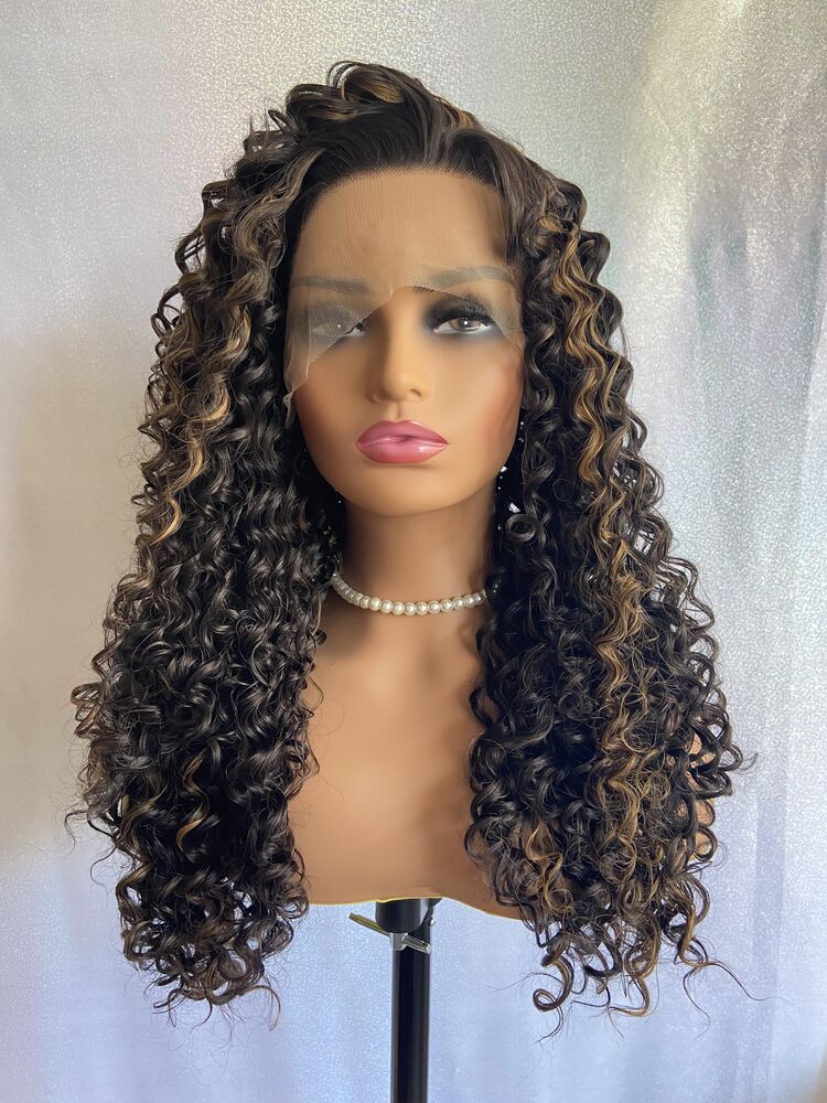 Long Tight Curly #4/27 Highlight Brown Lace Front Wigs