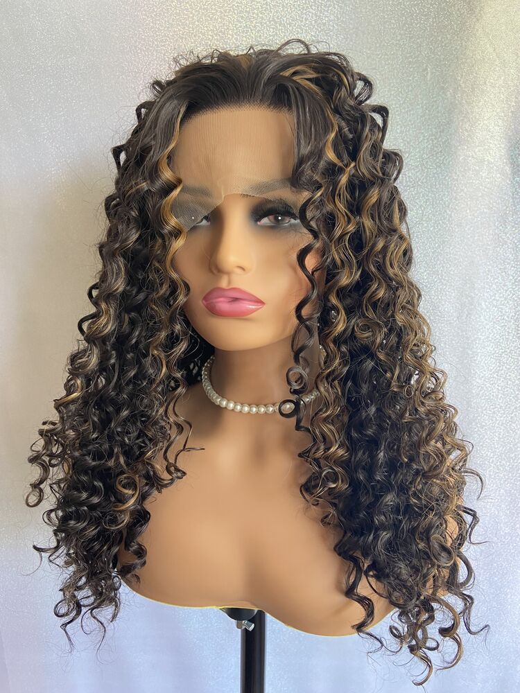 Long Tight Curly #4/27 Highlight Brown Lace Front Wigs