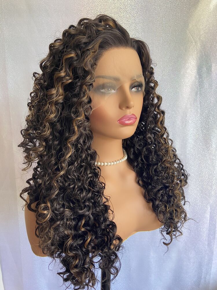 Long Tight Curly #4/27 Highlight Brown Lace Front Wigs