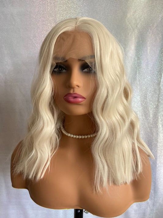 Long Wavy Platinum Blonde Full Lace Front Wigs