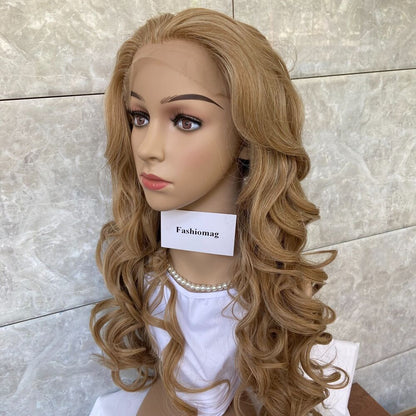 Super Natural Lace Front Human Hair Blend Heat Ok Wigs Blonde Mix Women Daily