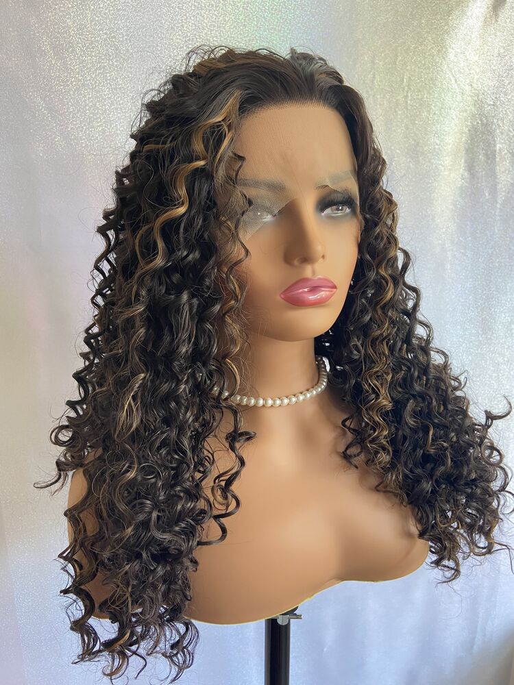 Long Tight Curly #4/27 Highlight Brown Lace Front Wigs