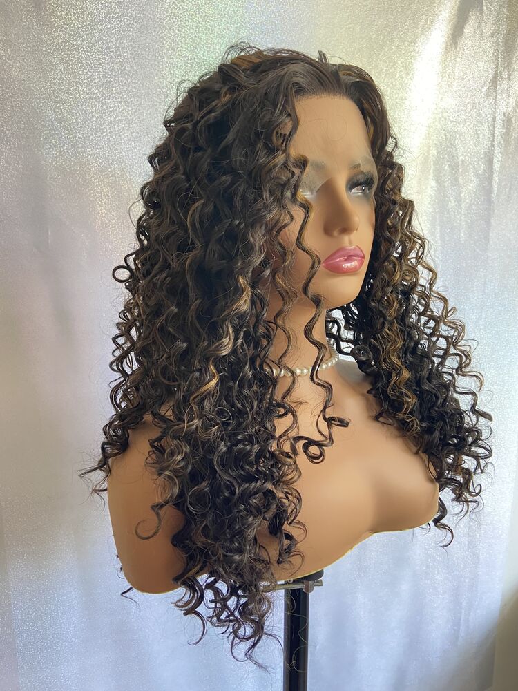 Long Tight Curly #4/27 Highlight Brown Lace Front Wigs