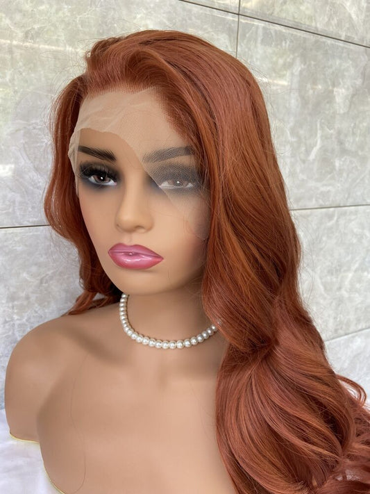 Long Wavy Auburn Copper Red Auburn  Lace Front Wig