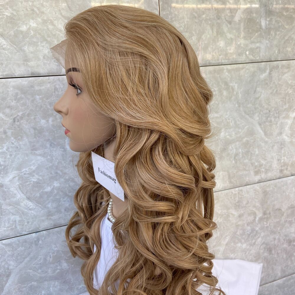 Super Natural Lace Front Human Hair Blend Heat Ok Wigs Blonde Mix Women Daily