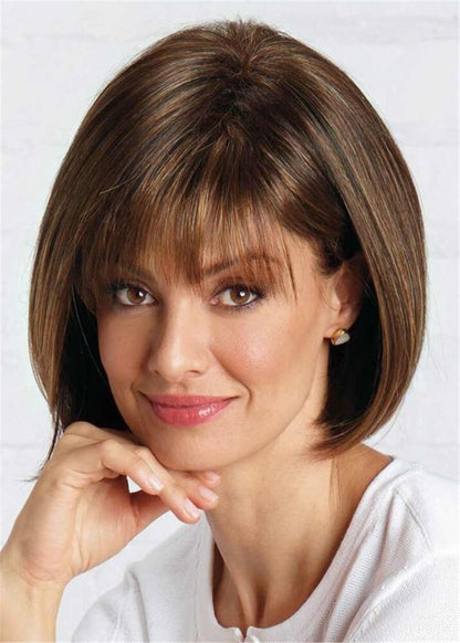 Medium Layered Straight Light Brown Human Hair Wigs