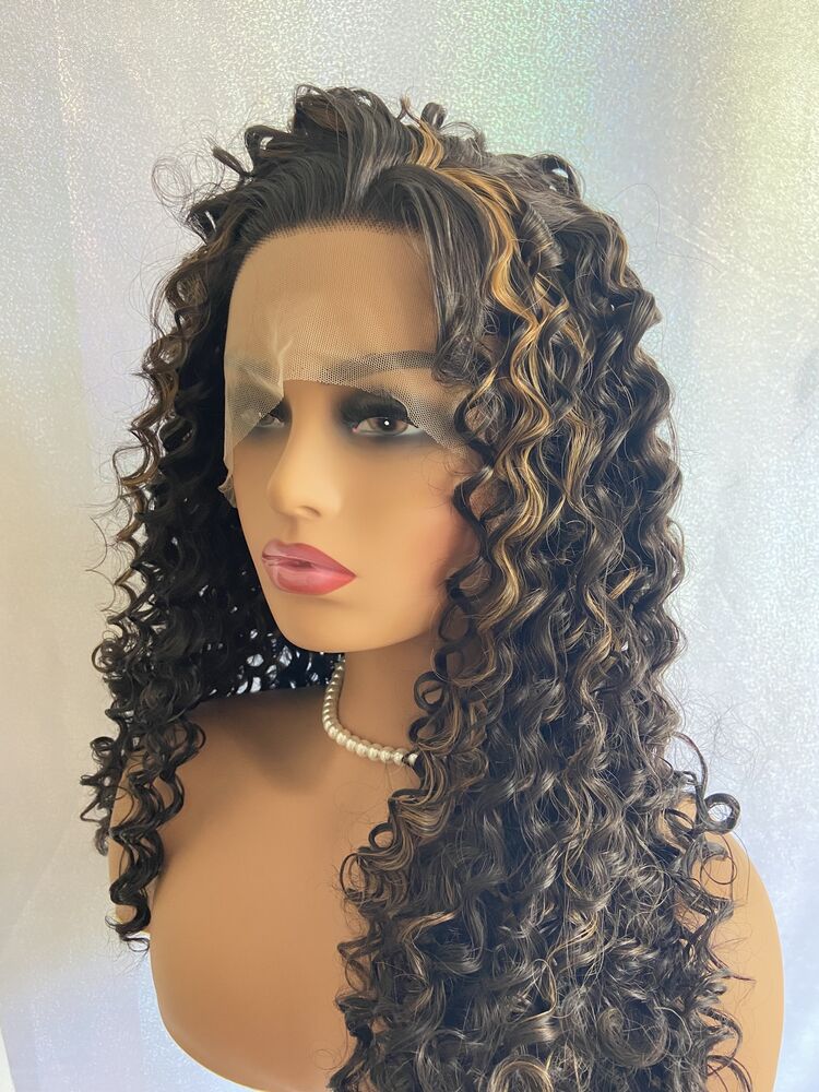 Long Tight Curly #4/27 Highlight Brown Lace Front Wigs