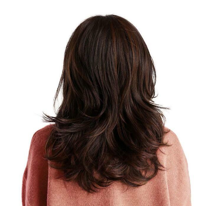 Shoulder Length Brown Hair Wigs for Women Synthetic Wavy Hair Wig with Bangs