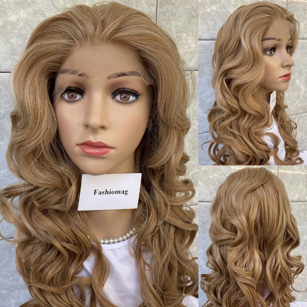 Super Natural Lace Front Human Hair Blend Heat Ok Wigs Blonde Mix Women Daily