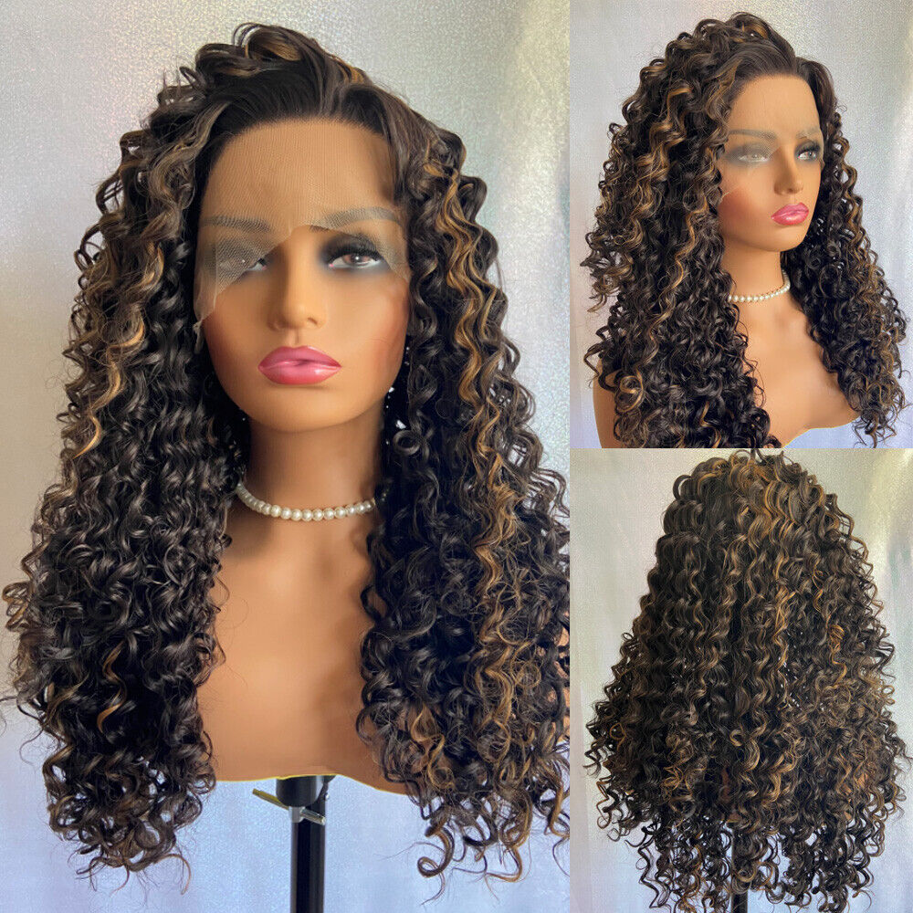 Long Tight Curly #4/27 Highlight Brown Lace Front Wigs